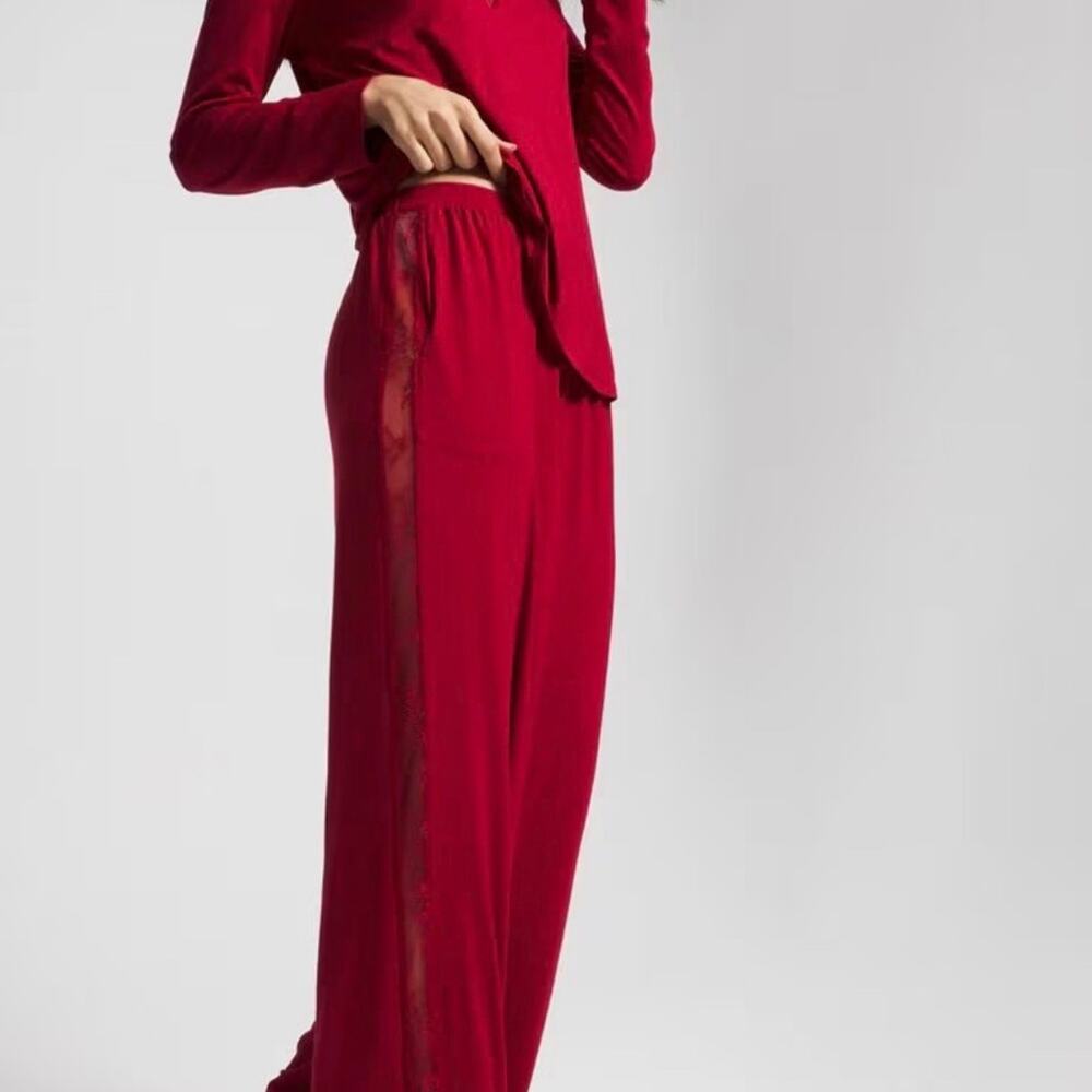 Soma Cool Nights Women’s Red Pajama Set Size Small Lace Trim